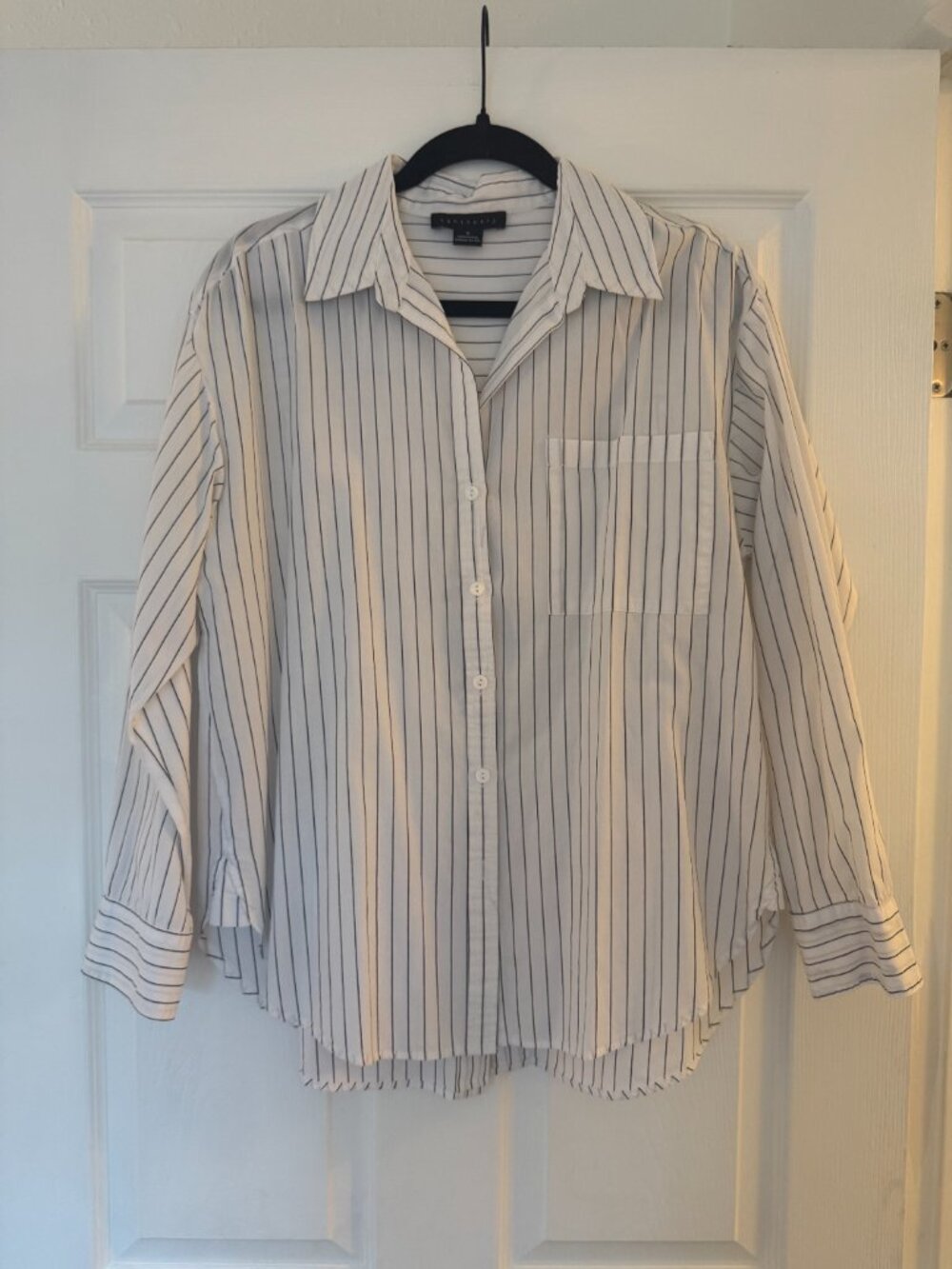 Sanctuary White & Black Pinstripe Oversized Button-Down — Size M